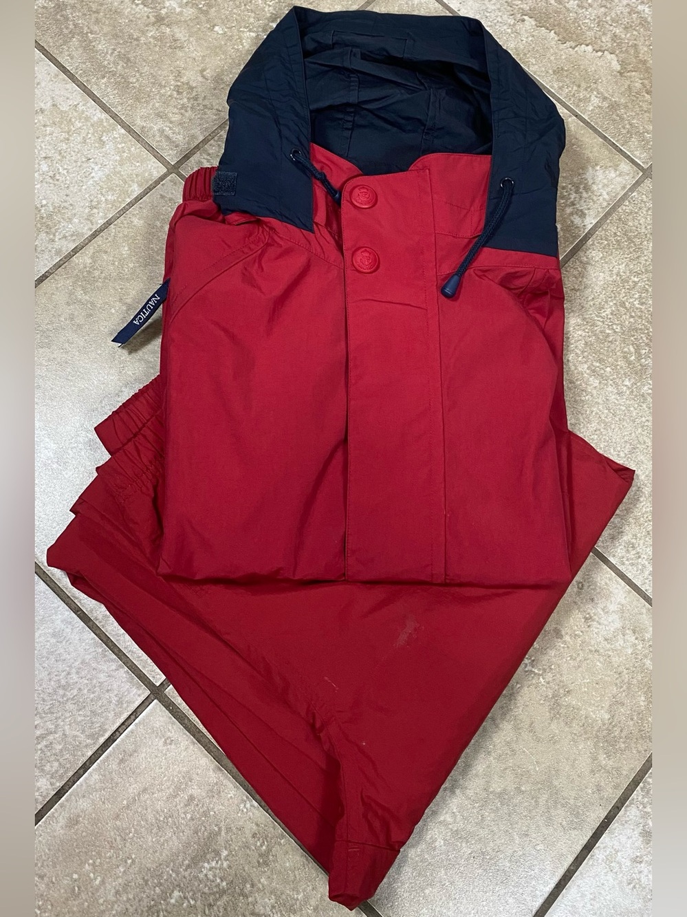 Vintage 90s Nautica NS-83 Sailing Tracksuit Set Hooded Jacket Pants Red L/M